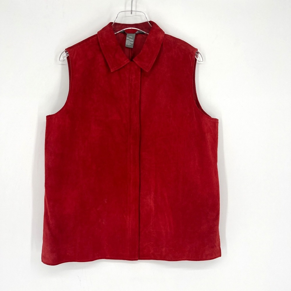 Jessica Holbrook‎ Vest Womens L Red Leather Zip Classic Suede Holiday Christmas